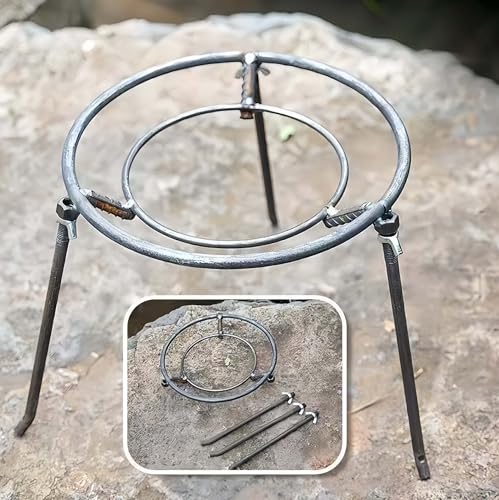Einfacher dreibeiniger Holz-Feuerständer für Camping und Picknick-Topf, aus Stahl, robust und langlebig, zerlegbar. von mwpqbd