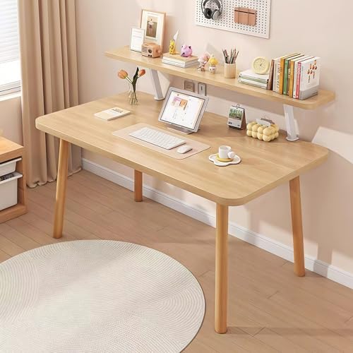 mwpqbd Massivholz-Schreibtisch, Computer-Büro-Maltisch, L 90 x B 60 x H 74 cm, mit Bücherregal (Buchenholz) von mwpqbd