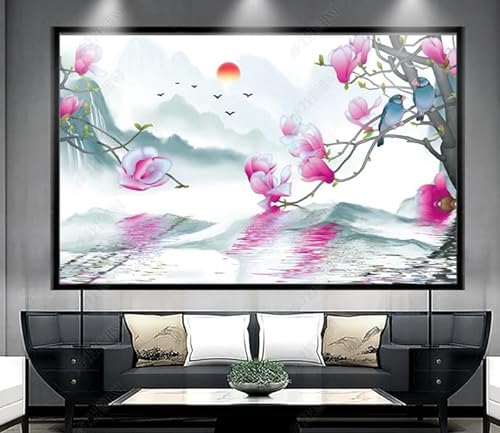 mxgbkudhfk Landschaft Magnolien Blumen und Vögel TV Hintergrund Wand dekorative Malerei*400 cm x 280 cm (157,4 x 110,2 Zoll) Wandbild – Poster – Foto – Tapete – Tapete von mxgbkudhfk