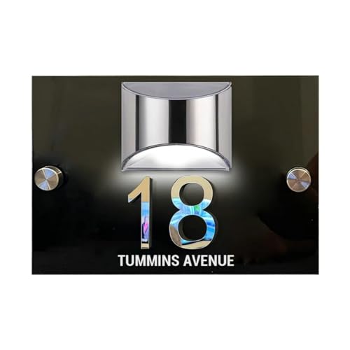 3D-Hausnummernschild, personalisierbar, LED, modernes Türschild, Acryl, Adressschild, beleuchtete Hausnummer für draußen, beleuchtet, Zuhause, Straße, Hof, Garten (35 x 25 cm, Schwarz / Silber) von mxn