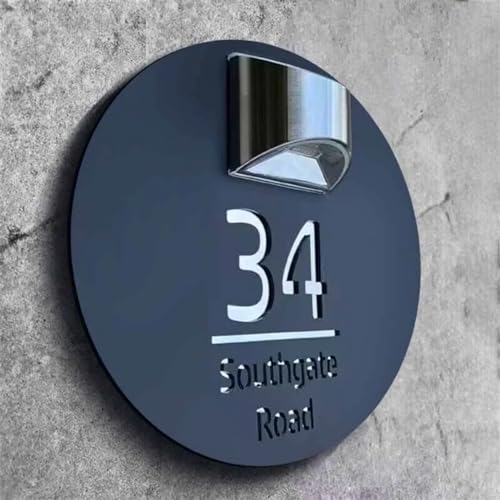 Personalisiertes Solar-3D-Türschild, individuelles Solar-Adressschild, beleuchtete Hausnummern, draußen, wasserdicht, LED-beleuchtete Zahlen, Adressschild für Haus, Hof, Garten (30 x 30 cm, Schwarz / von mxn