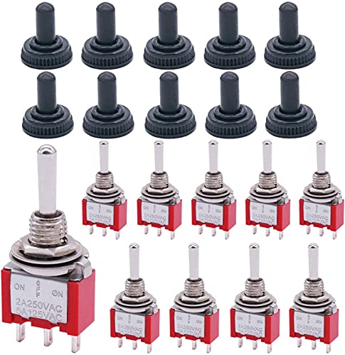 mxuteuk 10 Stück Mini-Kippschalter SPDT 3 Position 3 Stifte EIN/AUS/EIN AC 125V 5A mit wasserdicht Schutzkappe MTS-103-10mz von mxuteuk