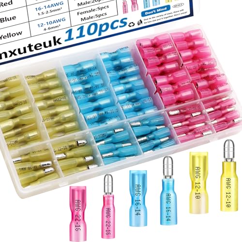 mxuteuk 110 Stücke Wärmeschrumpfende Bullet Drahtverbinder 22-10AWG Wasserdichte Kugelstecker Wärmeschrumpfende weibliche& männliche Kugelsteckverbinder für Automobil Boot Stereo Industrie Ausrüstung von mxuteuk