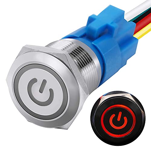 mxuteuk 19mm Verriegelung Druckschalter 1NO 1NC SPDT EIN/AUS Silber Edelstahlschale mit 12V Rot Power Symbol Drucktaster Mit Steckdose Stecker für 3/4 "Montageloch L-19-POWER-T-R von mxuteuk