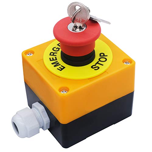 mxuteuk 1NC Not-Aus-Schalter 22mm Roter Pilz Not-Aus-Druckschalter Schalterschlüssel zurücksetzen Notausschalter AC 660V 10A Stoppschalter Box HB2-ES142-BOX-Y von mxuteuk