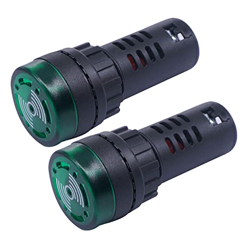 mxuteuk 2 Stück 22mm AC/DC 220V grüne LED Blitz Signalleuchte Alarmanzeige Blinkleuchte mit Summer AD16-22SM-GG220V von mxuteuk