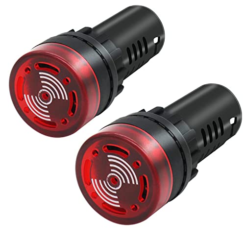 mxuteuk 2 Stücke 22mm AC/DC 24V Rote LED Summer Alarmanzeige Blinker-Anzeigelampe AD16-22SM-RR24V von mxuteuk