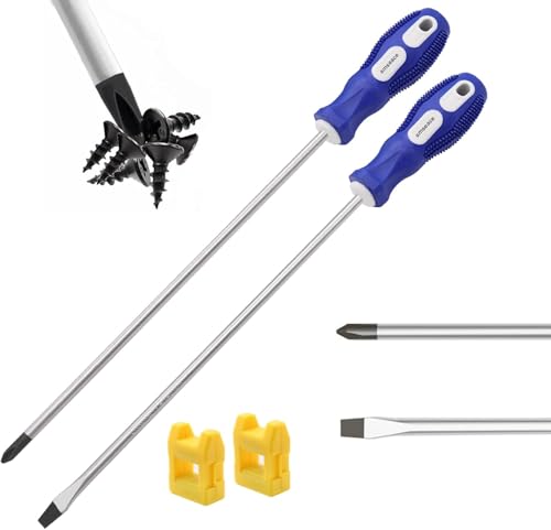 mxuteuk 2 Stücke mit 12-Zoll-Wort- und Kreuzschraubendreher-Kit, langes, flaches und kreuzendes Design, magnetischer Verlängerungsschraubendreher mit Gummengriff von mxuteuk