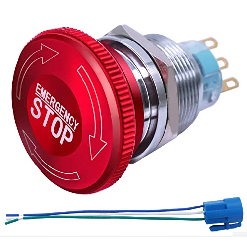 mxuteuk 22mm Edelstahl Metall verriegelung Not-Aus-Schalter 12-220V 3A 1NO 1NC mit Anschlussstecker,MXU-DT-CT von mxuteuk