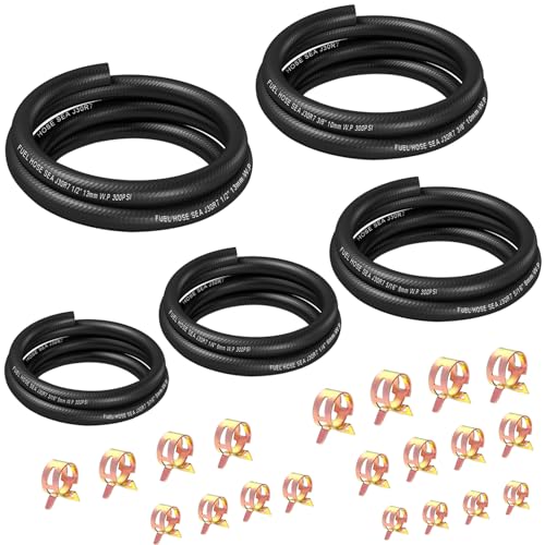 mxuteuk 25pcs 3.3Ft 5-Größe Kraftstoffleitung Schlauch-Kit - 3/8"1/2"5/16"1/4"3/16"ID NBR Gummi Kraftstoffschlauch mit Schlauchklemmen für kleine Motoren Automotive Ersatz Kraftstoffschläuche von mxuteuk