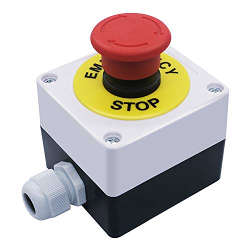 mxuteuk 2NC Rot Pilz-Not-Aus-Schalter 22mm Roter Pilz Verriegelungs Not-Aus-Druckschalter Estop AC 660V 10A Stoppschalter Box HB2-ES544-BOX-W von mxuteuk