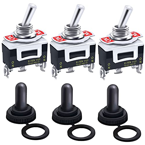 mxuteuk 3 Stück Kippschalter Schalter 20A 125 V SPDT 2 Position 3-poliger EIN/EIN Hochleistungs-Wippschalter-Schalter mit wasserdicht Metall Schutzkappe Ten-1121-3mz-B102 von mxuteuk