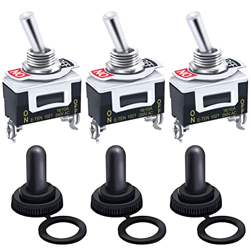 mxuteuk 3 Stück Kippschalter Schalter 20A 125 V SPST 2 Position 2-poliger EIN/AUS Hochleistungs-Wippschalter-Schalter mit wasserdicht Metall Schutzkappe Ten-1021-3mz-B101 von mxuteuk