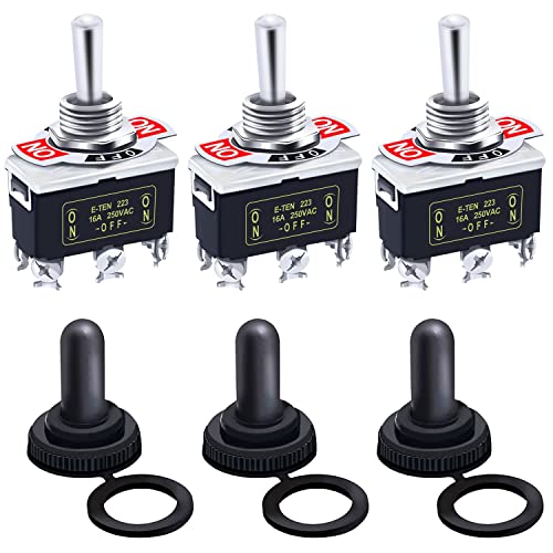 mxuteuk 3 Stück Momentaner Kippschalter Schalter 20A 125 V DPDT 3 Position 6-polig (EIN)-Aus-(EIN) Hochleistungs-Wippschalter-Schalter mit wasserdicht Metall Schutzkappe Ten-223-3mz-B223 von mxuteuk