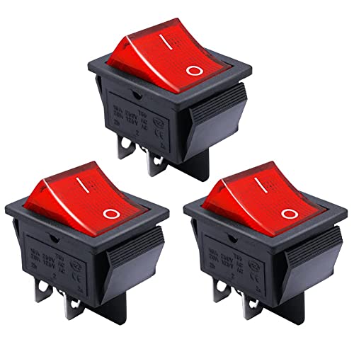 mxuteuk 3 Stück Rotlicht Beleuchtete Eingebettet-Boot-Wippschalter Kippschalter DPST EIN-AUS 4-polig AC 250V 6A 125V 10A, Verwendung für Auto-Auto-Haushaltsgeräte MXU2-201NR von mxuteuk