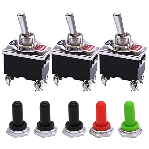 mxuteuk 3 Stück Schwerlast Kippschalter 16A 250V 20A 125V DPST EIN/AUS Hochleistungs-Wippkippschalter 4 Klemme 2 Position 5 Stück Metallknopf-Abdeckkappe Wasserdicht, Ten-1221-5mz-B201 von mxuteuk