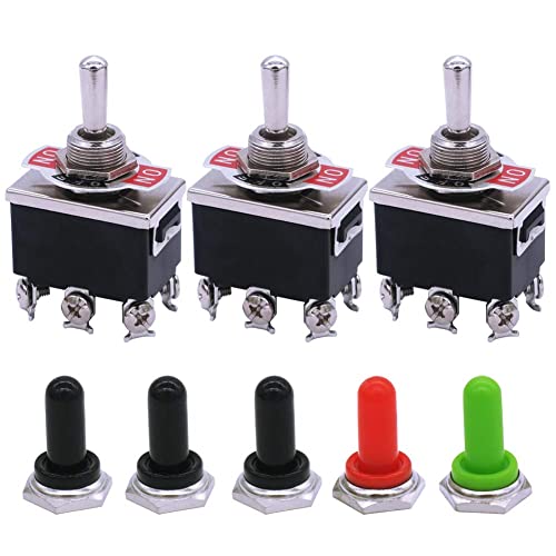 mxuteuk 3 Stück Schwerlast Kippschalter 16A 250V 20A 125V DTDT (EIN)/AUS/(EIN) Hochleistungs-Momentan-Kippschalter 6 Klemme 3 Position 5 Stück Metallknopf-Abdeckkappe Wasserdicht, Ten-223 von mxuteuk