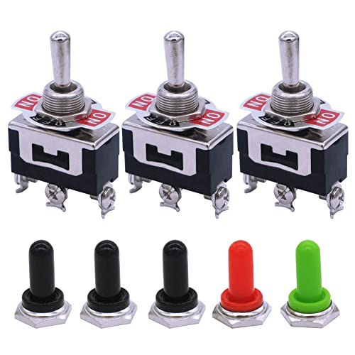 mxuteuk 3 Stück Schwerlast Kippschalter 16A 250V 20A 125V SPDT (EIN)/AUS/(EIN) Hochleistungs-Momentaner-Kippschalter 3 Klemme 3 Position 5 Stk Metallknopf-Abdeckkappe Wasserdicht, Ten-123-5mz-B123 von mxuteuk