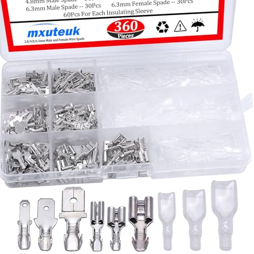mxuteuk 360 PCs 2.8/4.8/6.3 mm Schnellverschlüsselungs- und Flachdrahtsteckverbindungskasten Klassifizierungskit mit Isolationsrohr für Drähte Automobil-Audio-Lautsprecher von mxuteuk