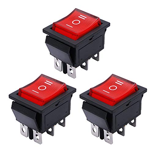 mxuteuk 3pcs Wippschalter AC110V-220V Rotlicht beleuchtetereinbauschalter-Momentan-Boots Kippschalter Kippleistung DPDT (EIN)-AUS-(EIN) 6-polig AC 250V 15A 125V 20A,MXU2-223NR von mxuteuk