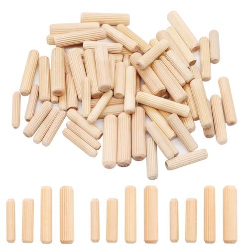 mxuteuk 400Stück Holzdübel 6mm 8mm 10mm, geriffelte Holzdübel Stäbe für Handwerk, Möbel, DIY Handbuch von mxuteuk