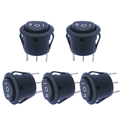 mxuteuk 5 Stück Eingebettet Runde Momentary Wippschalter Kippschalter Power umschalten SPDT (EIN)-AUS-(EIN) Schalter 3-poliger，AC 250V 6A 125V 10A, erwendung für Auto Boot Haushaltsgeräte MXU1-5-123 von mxuteuk
