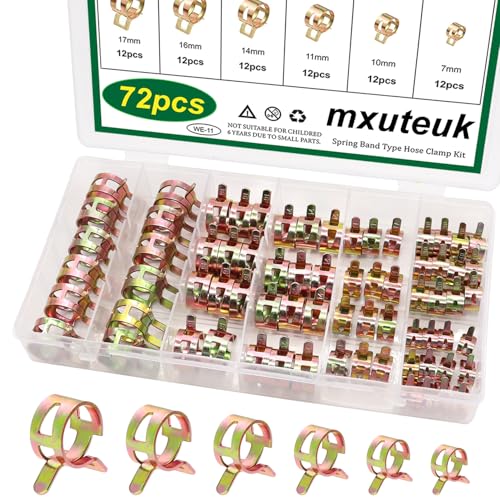 mxuteuk 72Pcs Feder-Schlauchschellen 6 Größen 7-17mm Kraftstoffleitung Silikon Vakuumschlauch Niederdruck Luftschellen & Sleeving Automotive Ersatz Fastener Assortment Kit mxuteuk 72Pcs Feder-Schlauchschellen 6 Größen 7-17mm Kraftstoffleitung Silikon Vakuumschlauch Niederdruck Luftschellen & Sleeving Automotive Ersatz Fastener Assortment Kit von mxuteuk