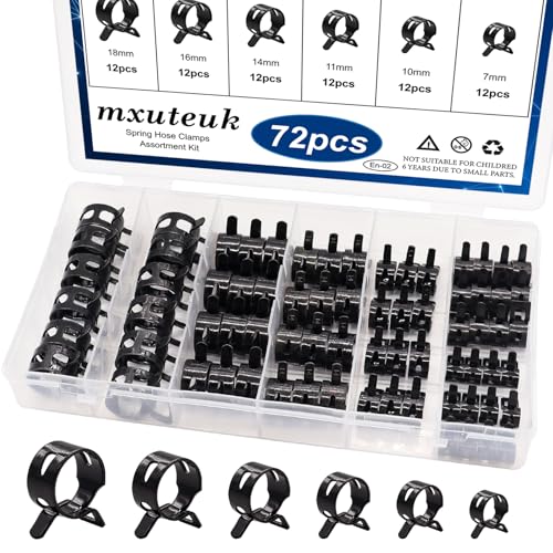 mxuteuk 72Stück Federschlauchschellen Kraftstoffleitung Silikon-Vakuumschlauch Niederdruck-Luftschellen & Muffen Automobil-Ersatz-Befestigungsmittel-Sortiment-Kit 6 Größen (7-18mm) Schwarz von mxuteuk