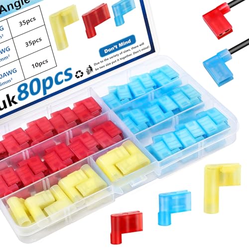 mxuteuk 80Pcs rechtwinklig Flaggenspaten Crimp Stecker 22-10AWG Nylon schnell Flaggenklemmenstecker trennen rot/gelb/blau 90 Grad Drahtklemmen-Anschluss von mxuteuk