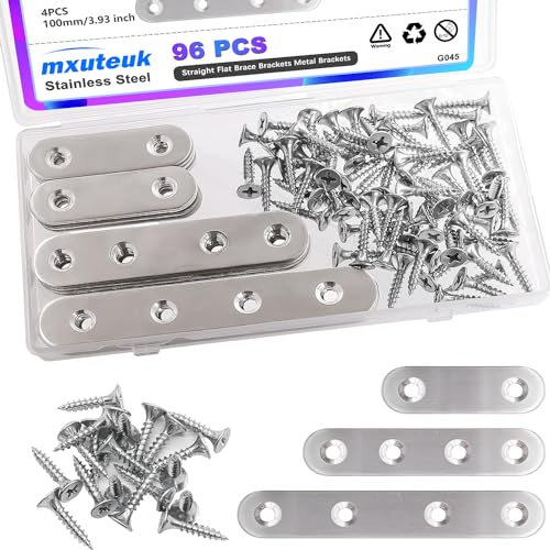 mxuteuk 96PCS Edelstahl gerade Plattenhalterung Metallhalterung Möbel Plattenholzhalter Schrank (50mm/80mm/100mm) G045 von mxuteuk