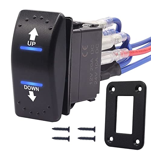 mxuteuk Polarity Reversing Momentan Wippschalter 12V 20A DC Motorsteuerung Kippschalter 7Pin Up/Down Blaue LED Winde in/out Schalter mit Aluminiumplatte Schraube Pigtail Draht DE-K-053-M-BU-XB mxuteuk Polarity Reversing Momentan Wippschalter 12V 20A DC Motorsteuerung Kippschalter 7Pin Up/Down Blaue LED Winde in/out Schalter mit Aluminiumplatte Schraube Pigtail Draht DE-K-053-M-BU-XB von mxuteuk