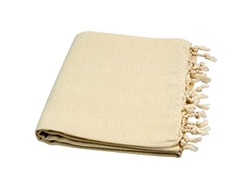 my Hamam, Saunatuch, Hamamtuch Sultan Style einfarbig beige ohne Streifen mit Fransen, Badetuch, Handtuch, Yogadecke, Stola, 100% Baumwolle von my Hamam
