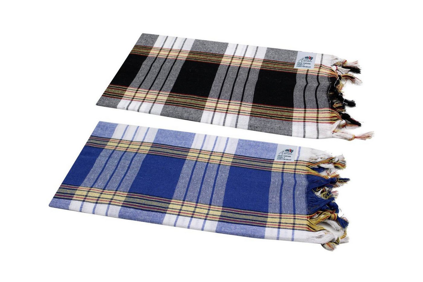 my Hamam Hamamtücher Hamamtuch Set 2 Stück kariert blau, schwarz, Baumwolle, Polyester (Spar-Set, 2-St), flach gewebt, vielseitig verwendbar von my Hamam