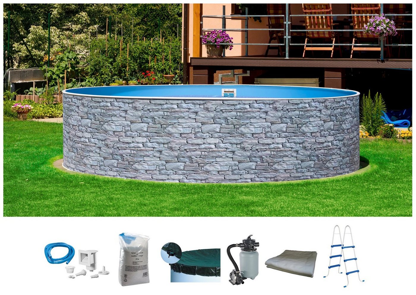 my POOL BWT Rundpool STONE 2 (Set, 7-tlg), Steindekor, 7-tlg., ØxH: 460x110 cm von my POOL BWT