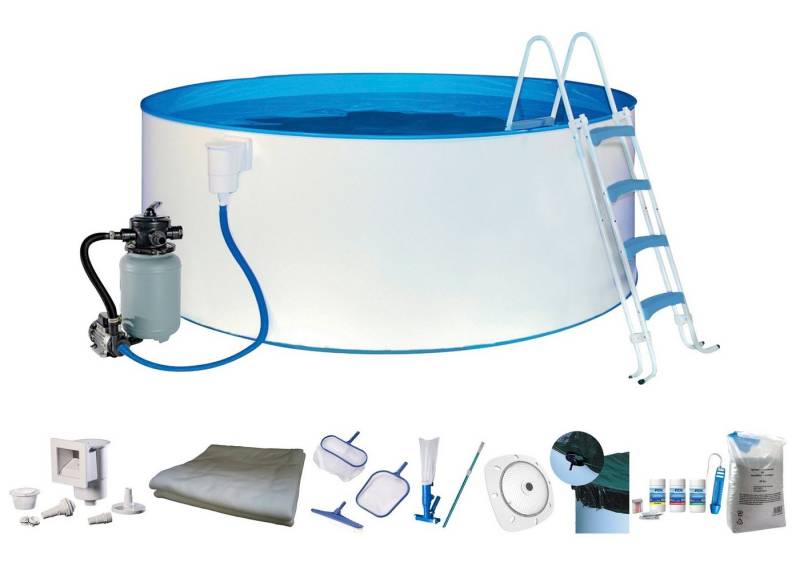 my POOL BWT Rundpool inkl. LED-Scheinwerfer zur effektvollen Beleuchtung (Komplett-Set, 10-tlg), mit umfangreichem Zubehör in zwei Größen von my POOL BWT