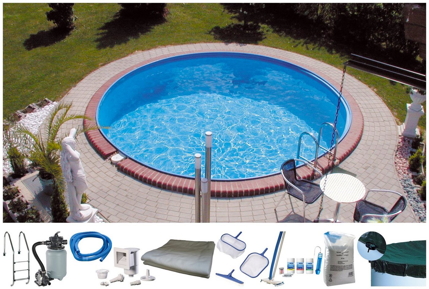 my POOL BWT Rundpool Premium (Set), Mit Stanzung in der Stahlwand für Einbauskimmer und Einlaufdüse von my POOL BWT