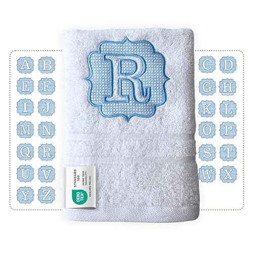 Handtuch mit Buchstabe Bestickt, Oeko-TEX® Standard 100 - Personalisiertes Badetuch aus nachhaltiger Baumwolle mit gesticktem Monogramm (80 x 180 cm, Mit Umrandung) von my STITCHERY