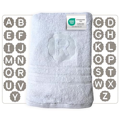 Handtuch mit Buchstabe Bestickt, Oeko-TEX® Standard 100 - Personalisiertes Badetuch aus nachhaltiger Baumwolle mit gesticktem Monogramm (50 x 100 cm, Ohne Umrandung) von my STITCHERY