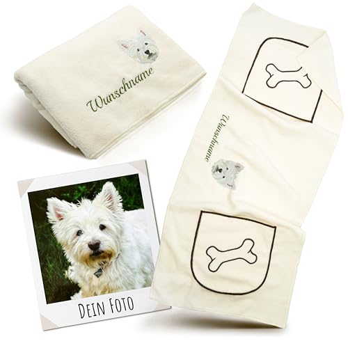 my STITCHERY Hundehandtuch mit Namen und Hundeportrait Bestickt - Personalisiertes Handtuch für Hunde schnell trocknend Hundeliebhaber (40 x 100 cm) von my STITCHERY