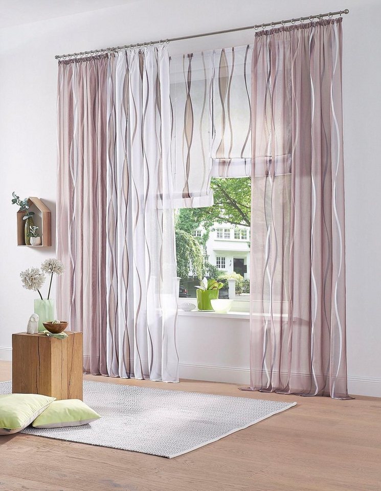 my home Gardine Dimona, Kräuselband (2 St), transparent, Voile, 2er-Set, Bestseller, Polyester, Wellen von my home