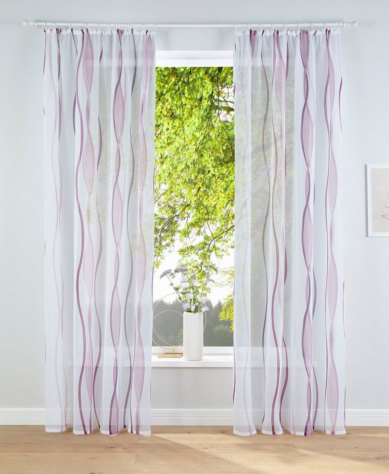 Gardine Dimona, my home, Kräuselband (2 St), transparent, Voile, 2er-Set, Polyester, Wellen von my home