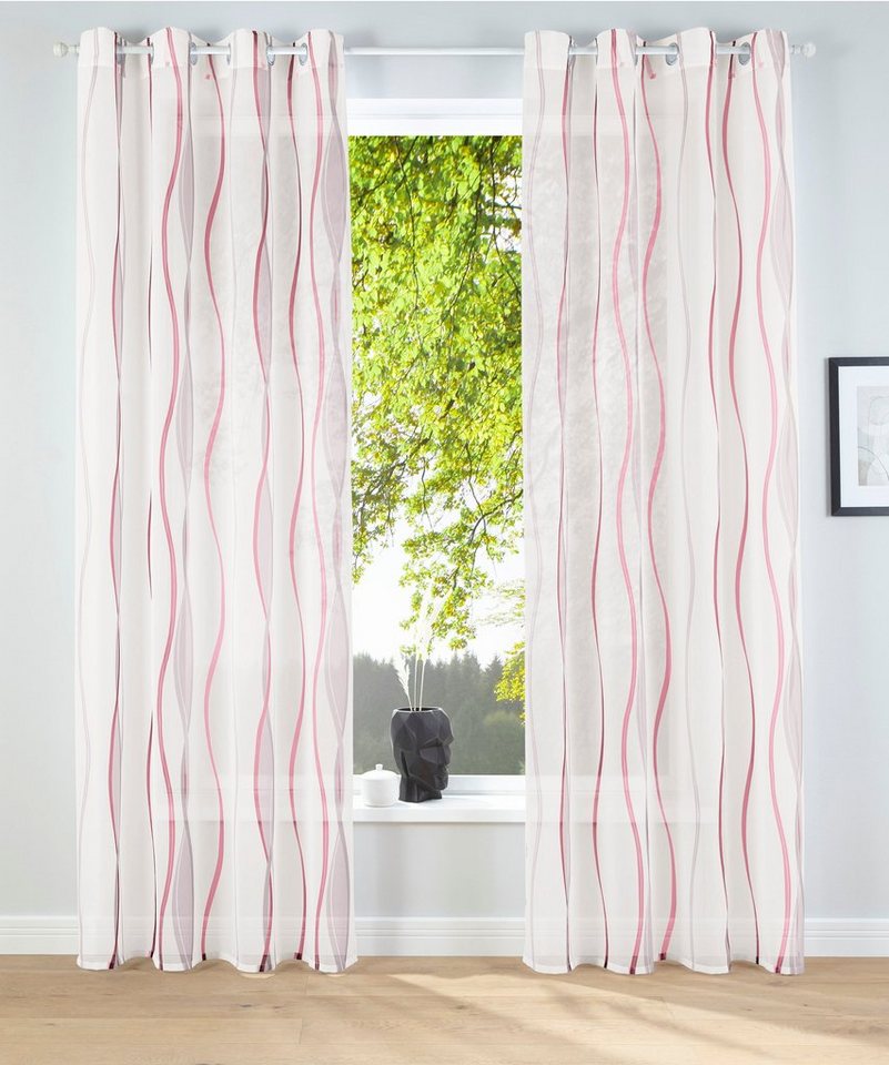 my home Gardine Dimona, Ösen (2 St), transparent, Voile, 2-er Set, transparent, Voile, Polyester, Wellen von my home