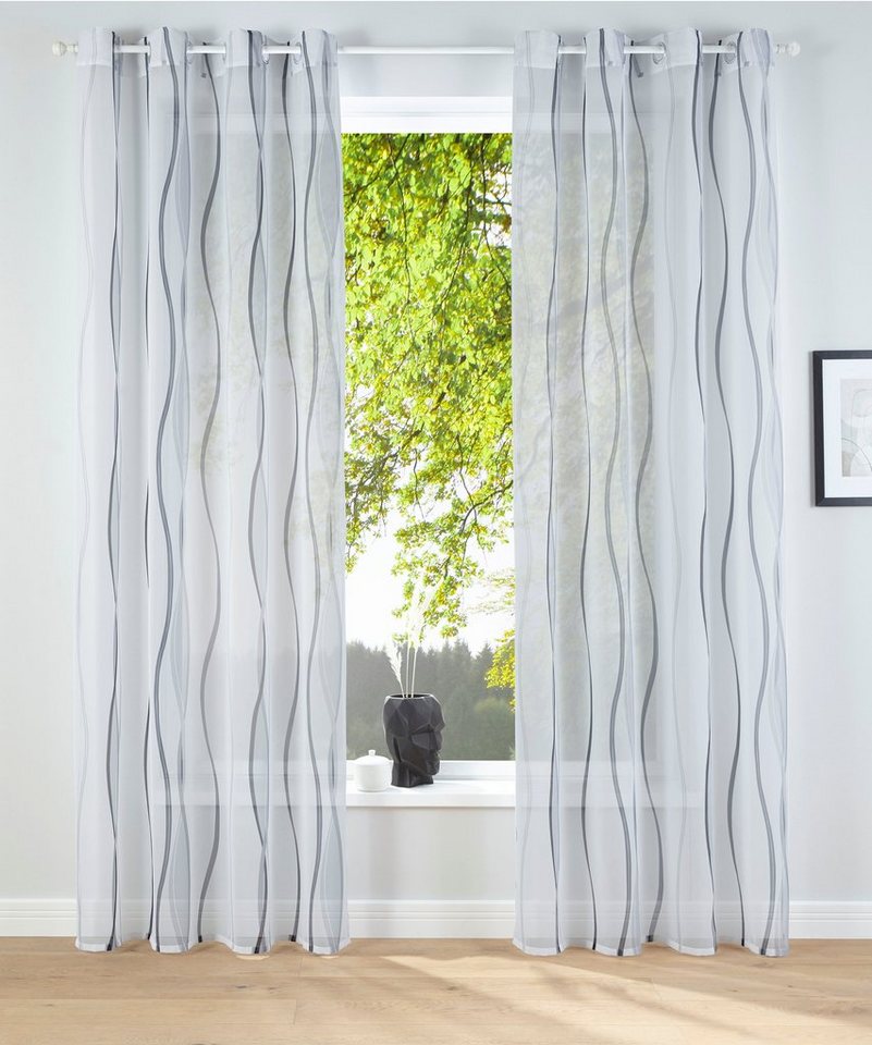 my home Gardine Dimona, Ösen (2 St), transparent, Voile, 2-er Set, transparent, Voile, Polyester, Wellen von my home