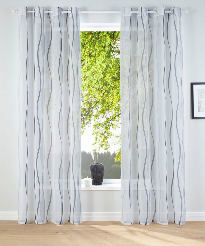 Gardine Dimona, my home, Ösen (2 St), transparent, Voile, 2-er Set, transparent, Voile, Polyester, Wellen von my home