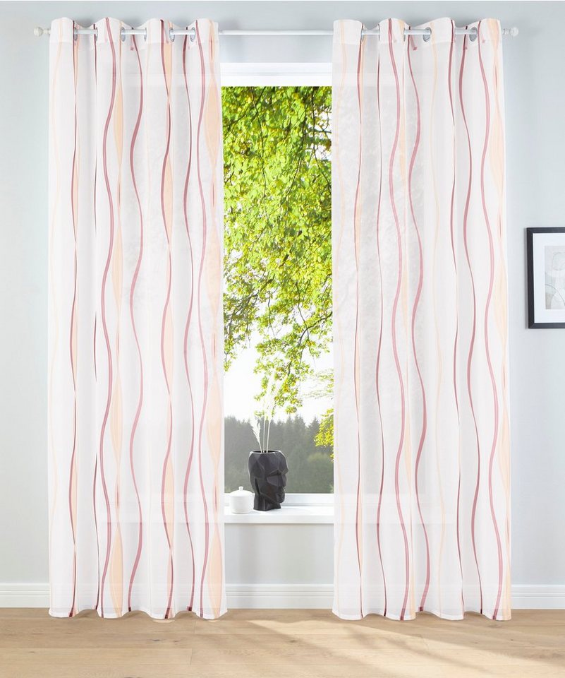 my home Gardine Dimona, Ösen (2 St), transparent, Voile, 2-er Set, transparent, Voile, Polyester, Wellen von my home