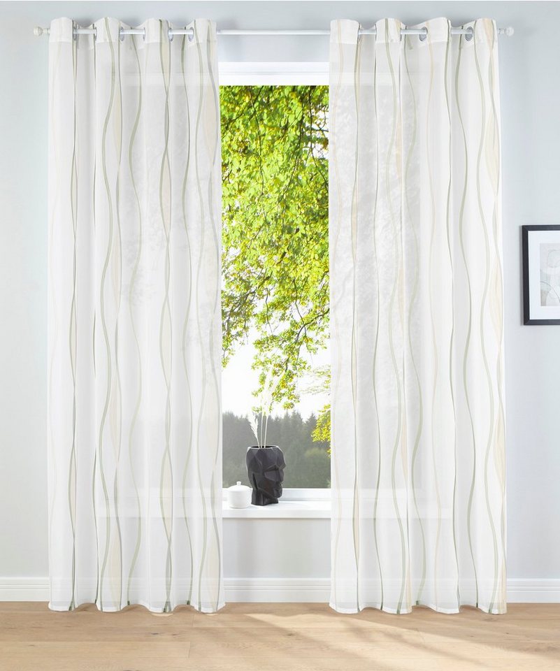 my home Gardine Dimona, Ösen (2 St), transparent, Voile, 2-er Set, transparent, Voile, Polyester, Wellen von my home