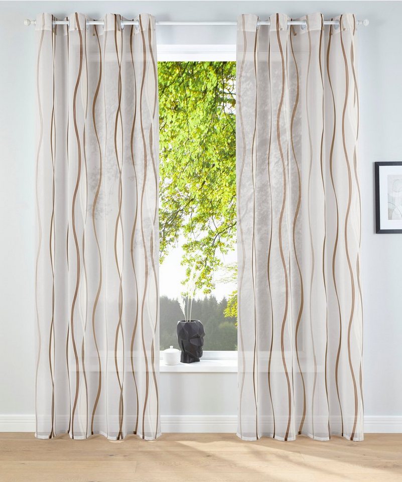my home Gardine Dimona, Ösen (2 St), transparent, Voile, 2-er Set, transparent, Voile, Polyester, Wellen von my home