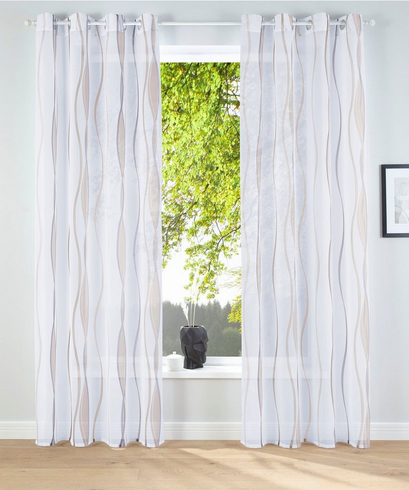 my home Gardine Dimona, Ösen (2 St), transparent, Voile, 2-er Set, transparent, Voile, Polyester, Wellen von my home