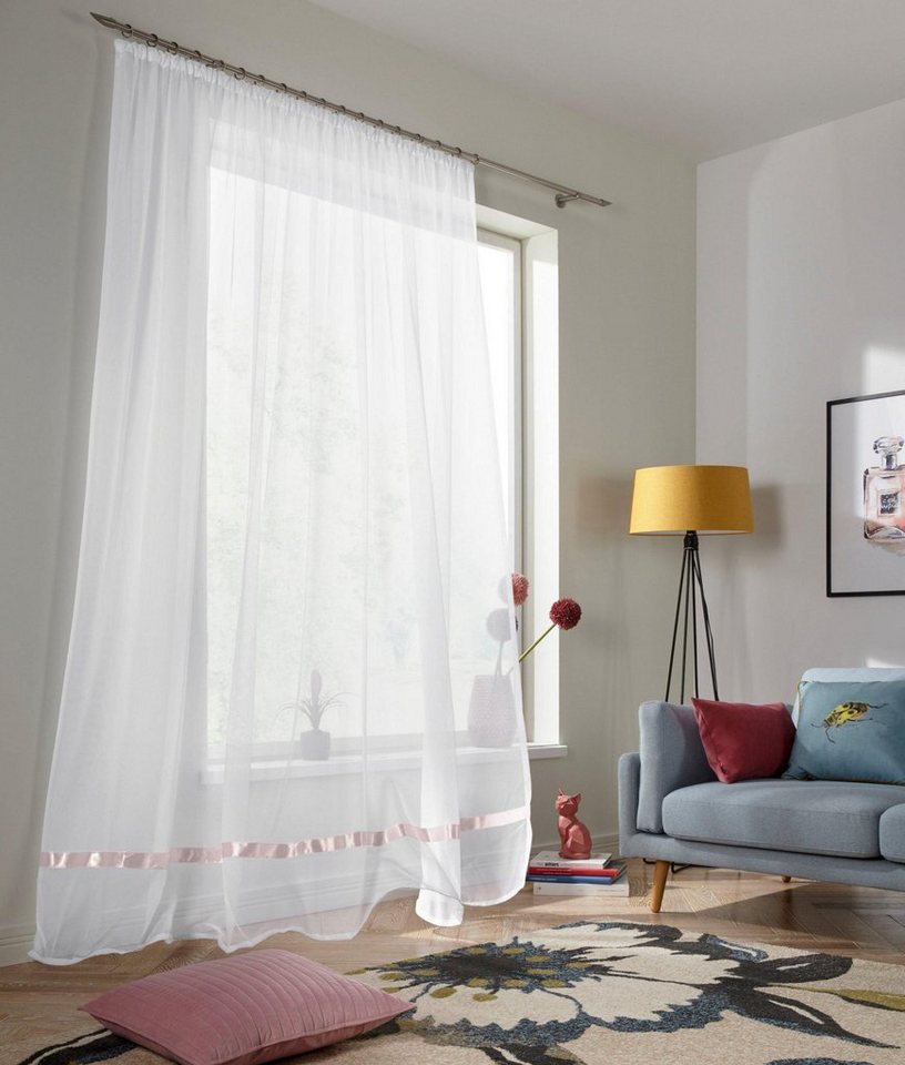 Gardine Eby, my home, Kräuselband (1 St), transparent, Satin, Vorhang, Fertiggardine, Store, transparent von my home