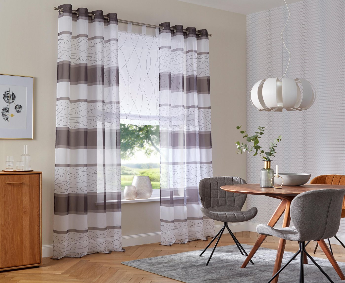 my home Gardine Jay, Ösen (2 St), transparent, Voile, Vorhang, 2-er Set, Fertiggardine, transparent, Querstreifen von my home